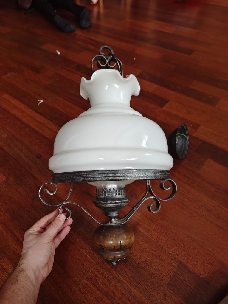 Zyrandol vintage lampa wisząca sufitowa szklany czarny i biały klasycz