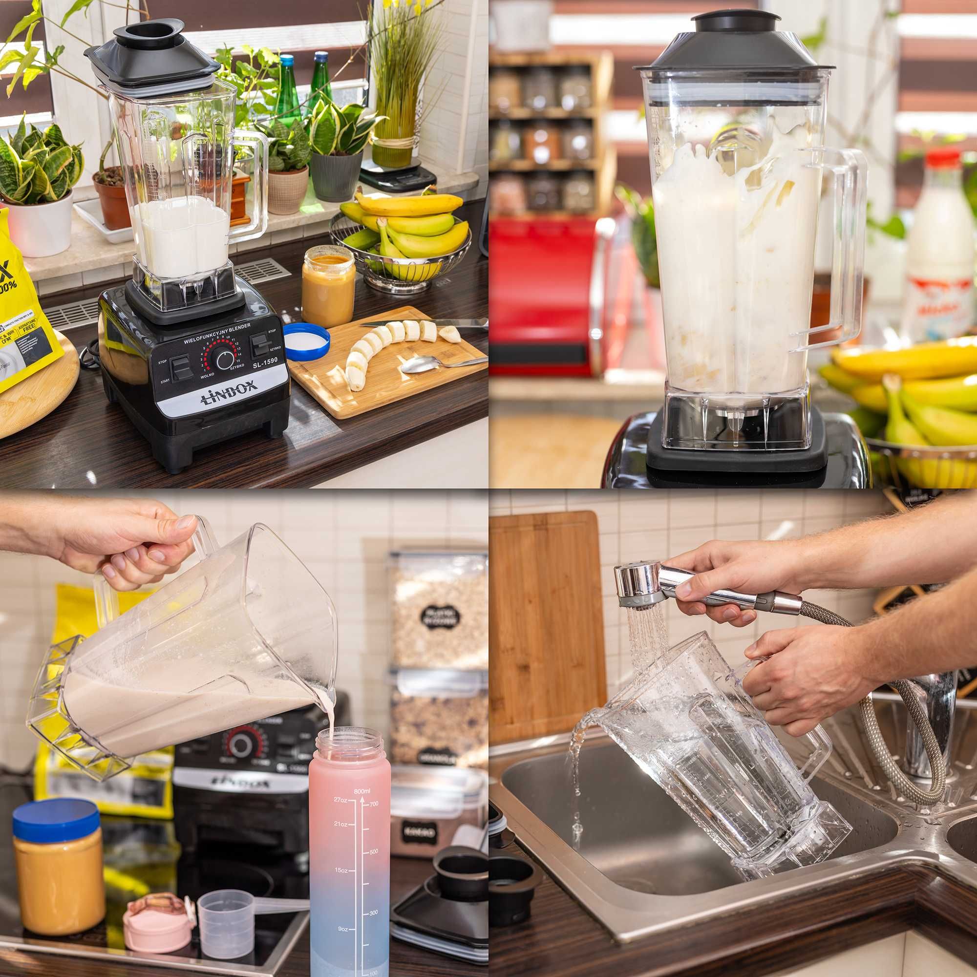 Mocny blender kielichowy 3800W 2L młynek do Smoothie Czarny 2 Kielichy