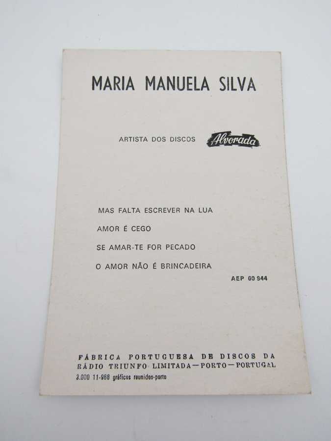 1968 Postal Original MARIA MANUELA SILVA Discos Alvorada Fado Fadista