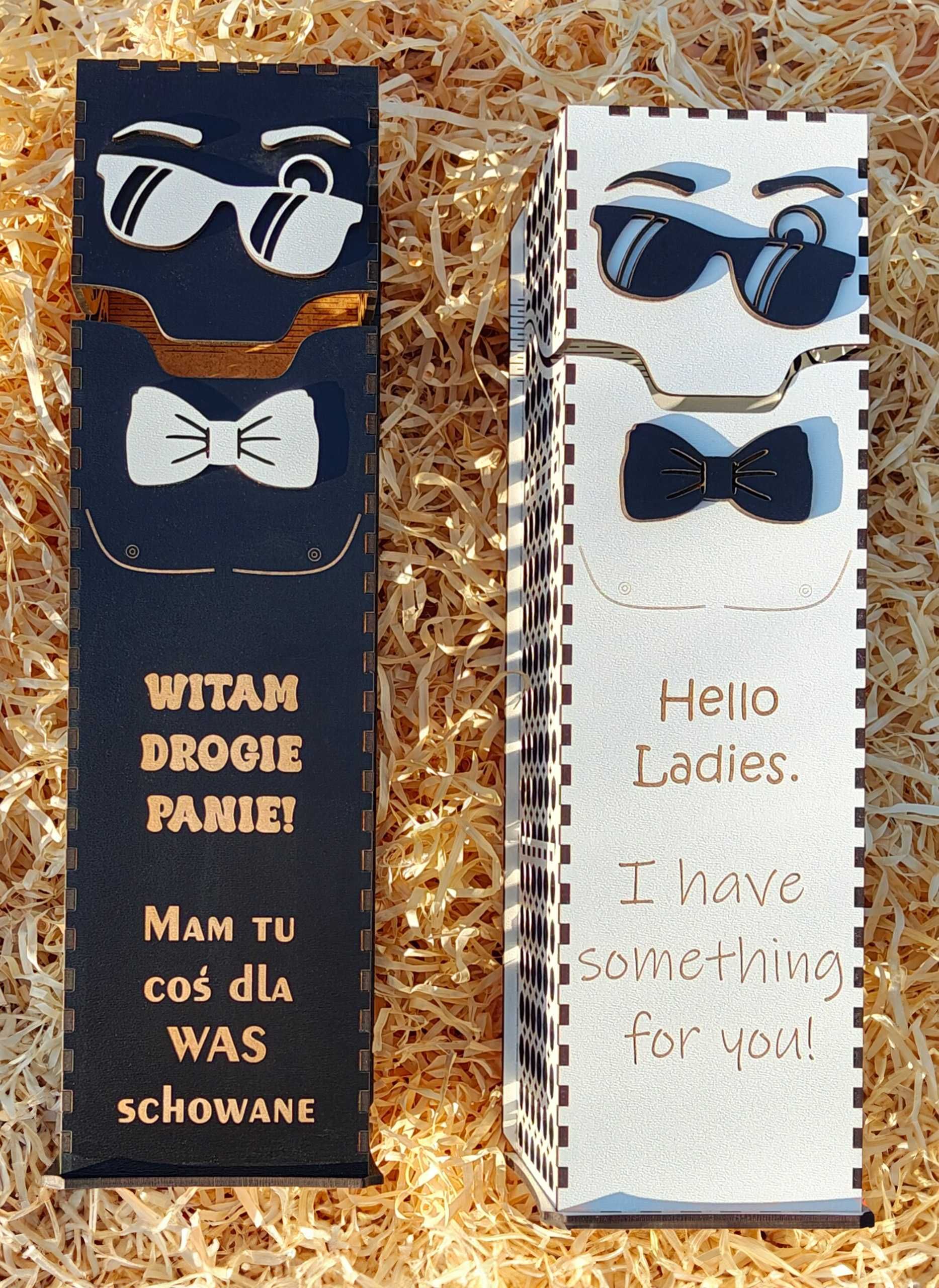 Skrzynka na wino z indywidualnym grawerem babski wieczór HELLO LADIES