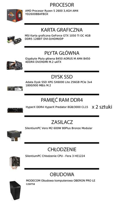 Komputer do gier, montowania filmów 16 GB ram, amd ryzen 5