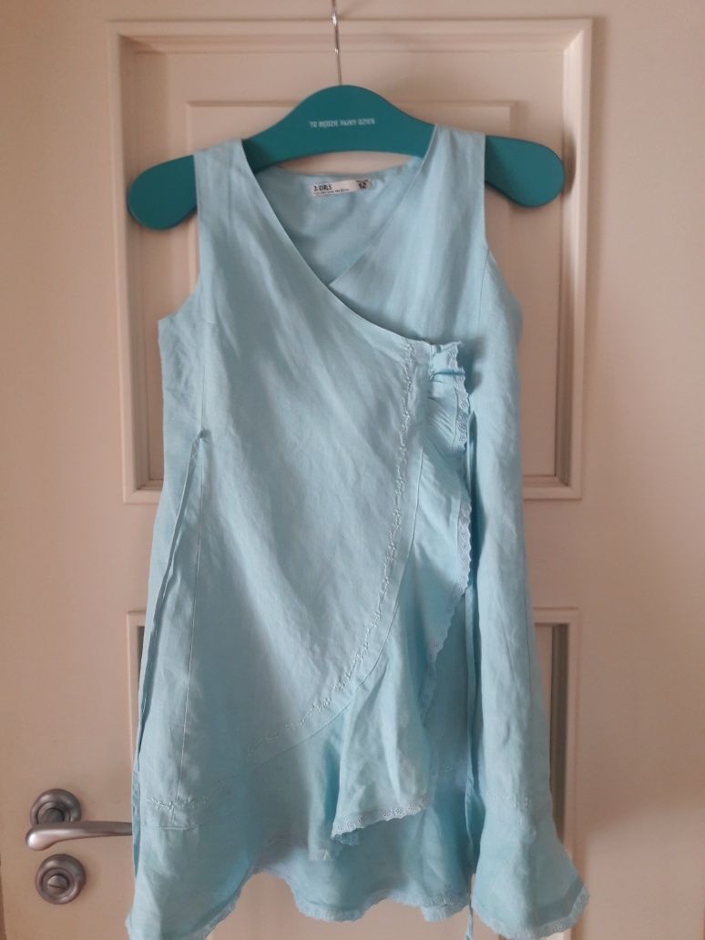 Zara zjawiskowa sukienka blue struktura lnu r 11-12 l i 140-152 cm
