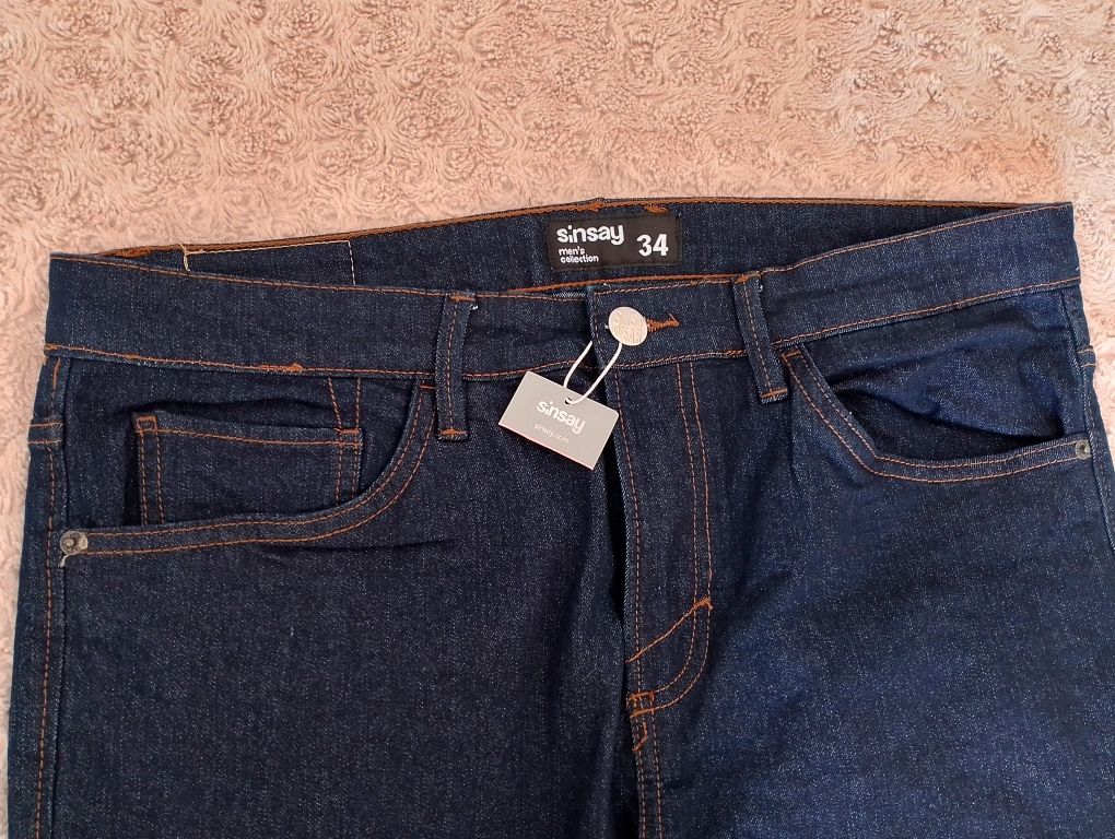 Spodnie jeansy Sinsay 34 Nowe ciemny jeans męskie chlopiec