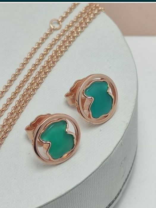 Kolczyki z misiem różowe srebro vermeil 925 z amazonitem