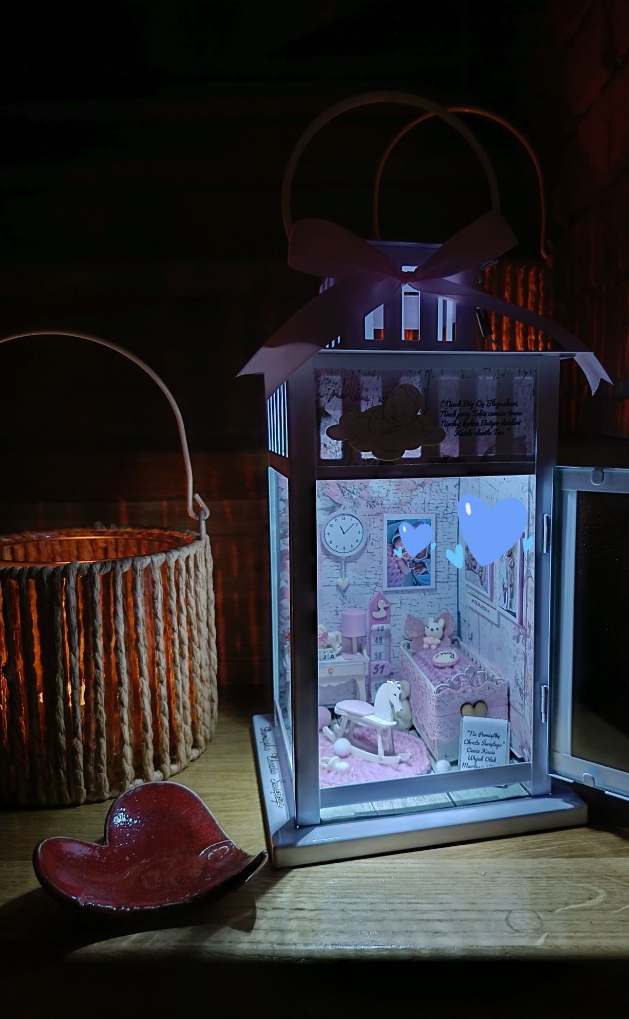 Lampion pamiątka Chrztu narodzin urodzin LED metryczka
