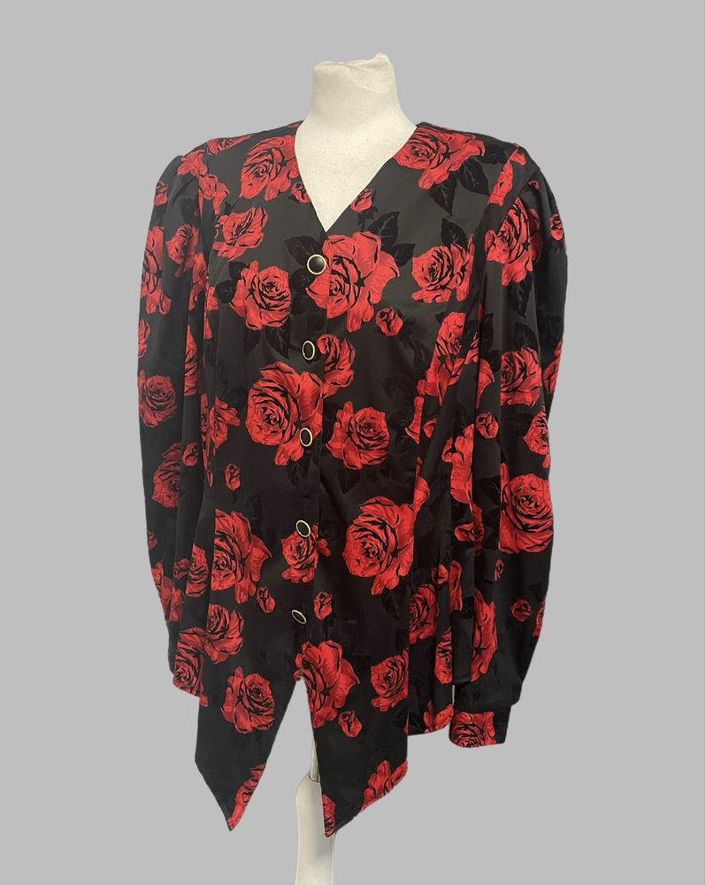 Bluzka damska koszulowa koszula Vintage retro 80s kwiaty XL 42