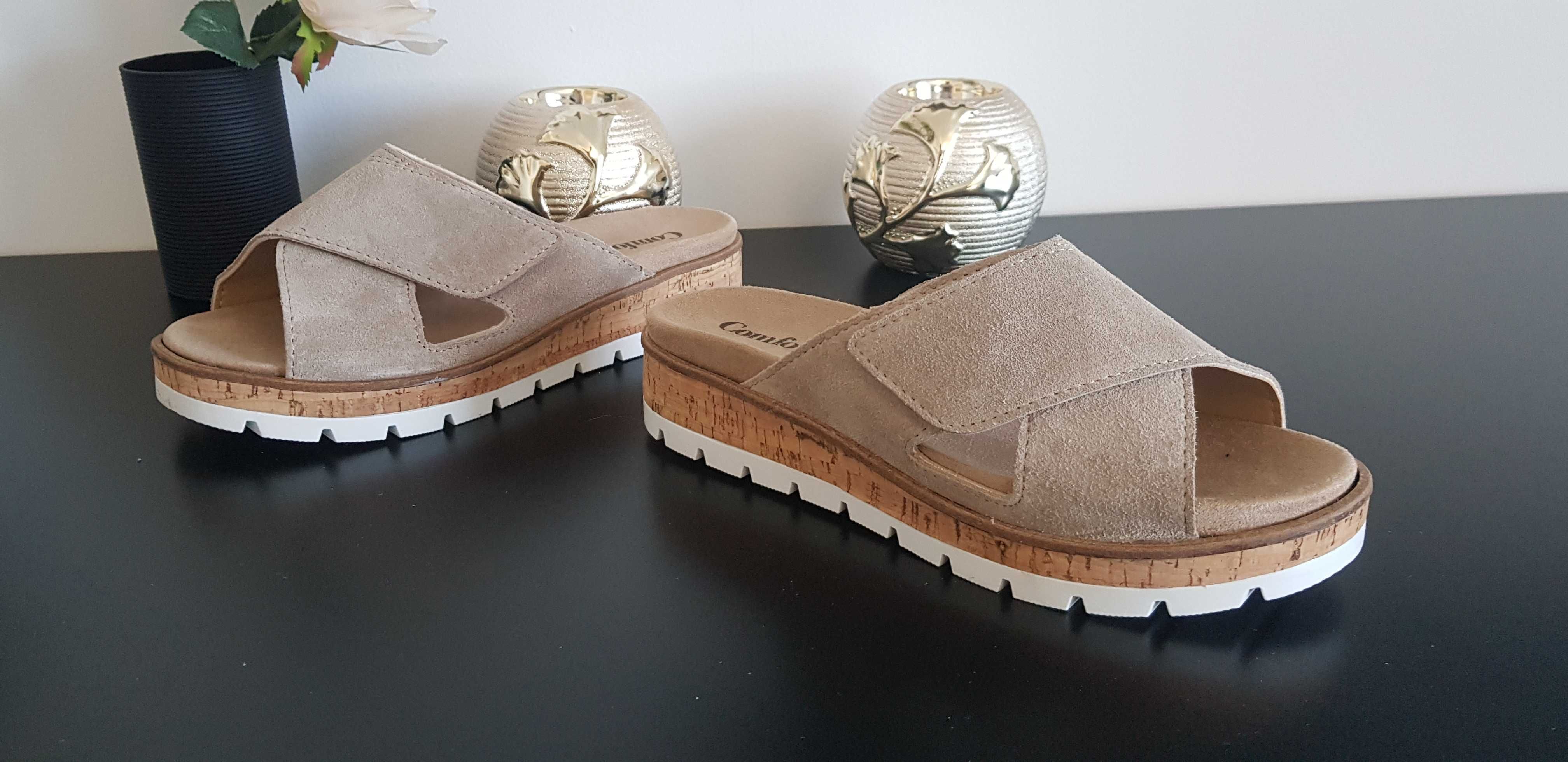 Klapki damskie Comfortabel skóra beż komfort rozmiar 36,37,38,39,40
