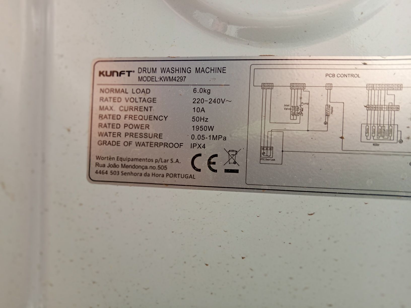 Máquina de lavar roupa KUNFT peças modelo kwm4297
