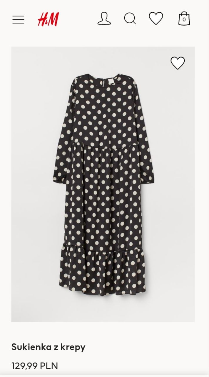 H&M XL czarna luźna NOWA długa sukienka w kremowe kropki midi maxi