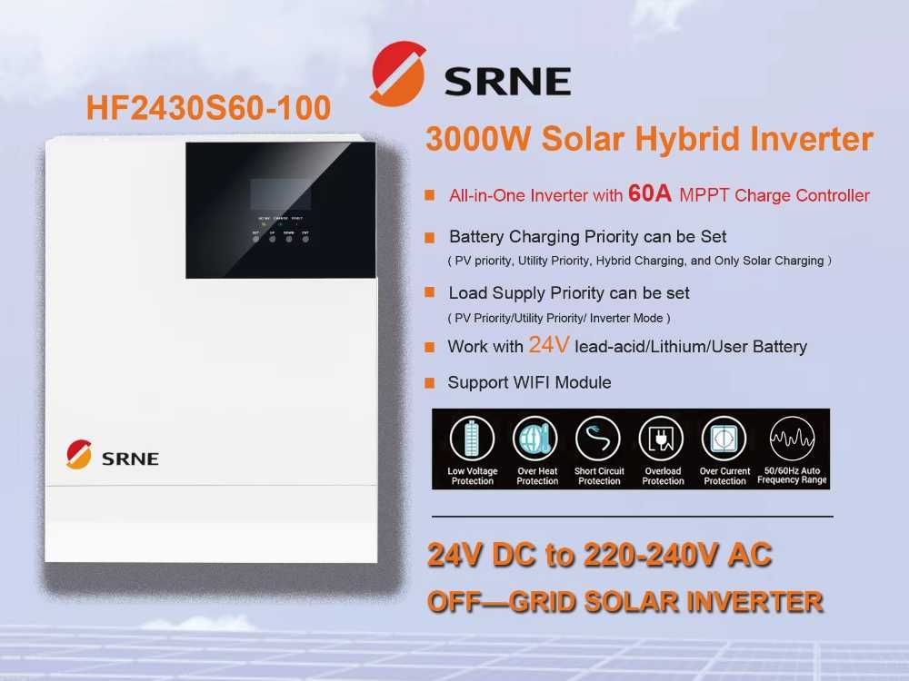 Гібридний сонячний інвертор SRNE 3KW 24V 220/230V - Кращий вибір!