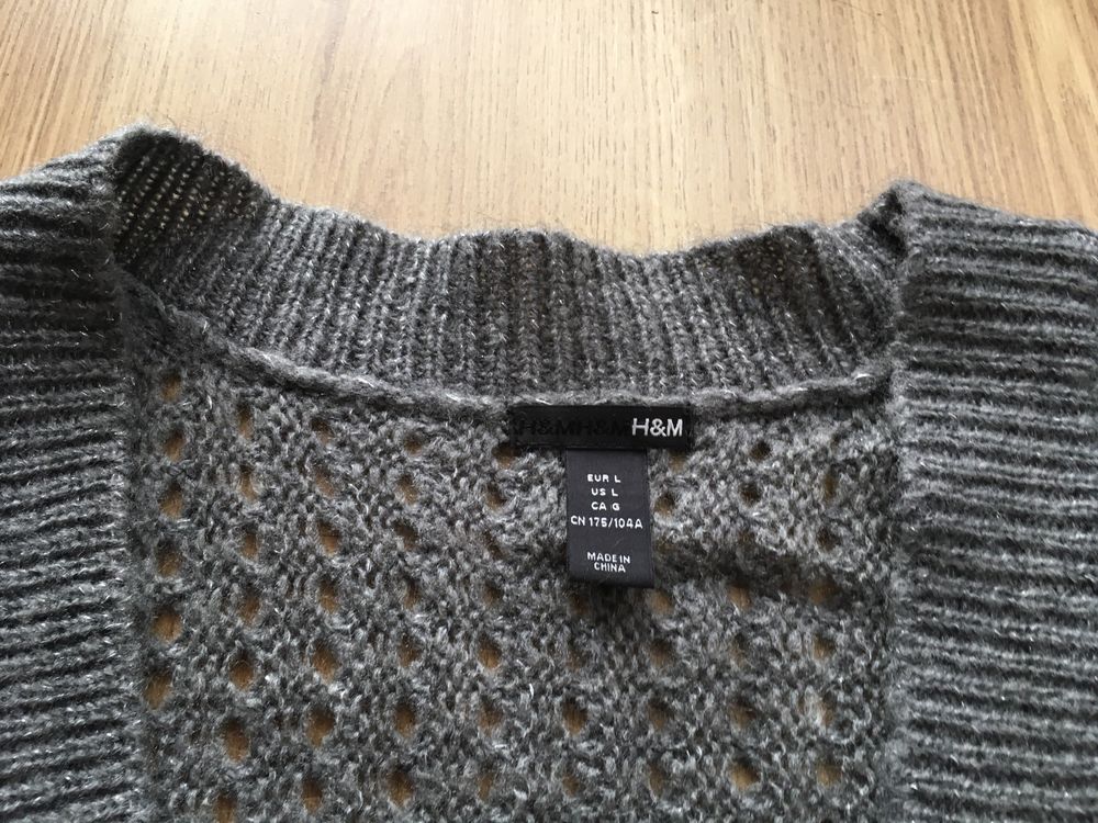 Sweter damski krótki kardigan szary srebrna nitka M/L firma H&M