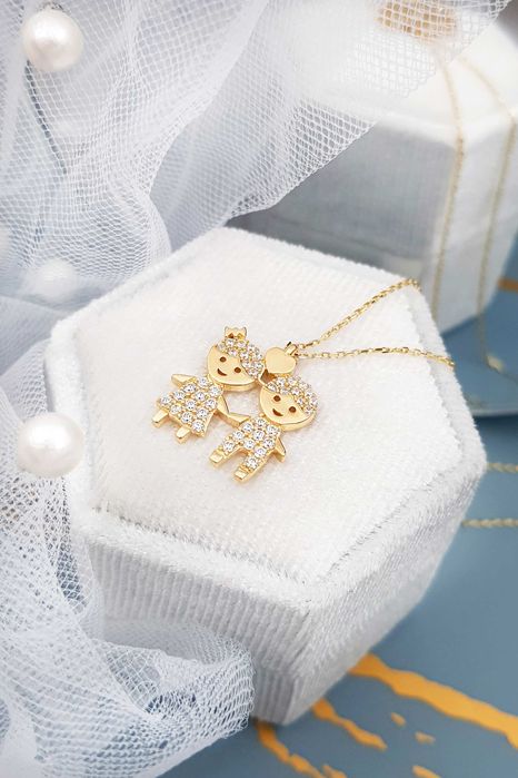 Złota celebrytka z zawieszką rodzeństwo z cyrkoniami pr. 585