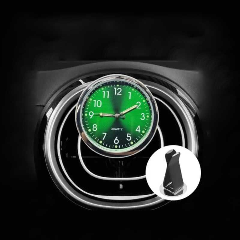 Zegarek Samochodowy Analogowy do Auta Zielony / Green + Klips Uchwytu
