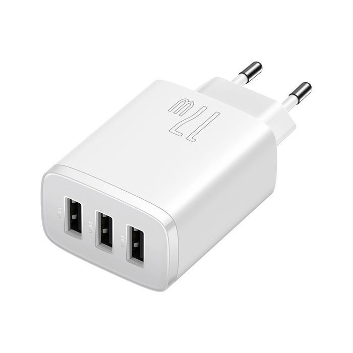 Baseus Compact ładowarka sieciowa 3x USB 17W biały