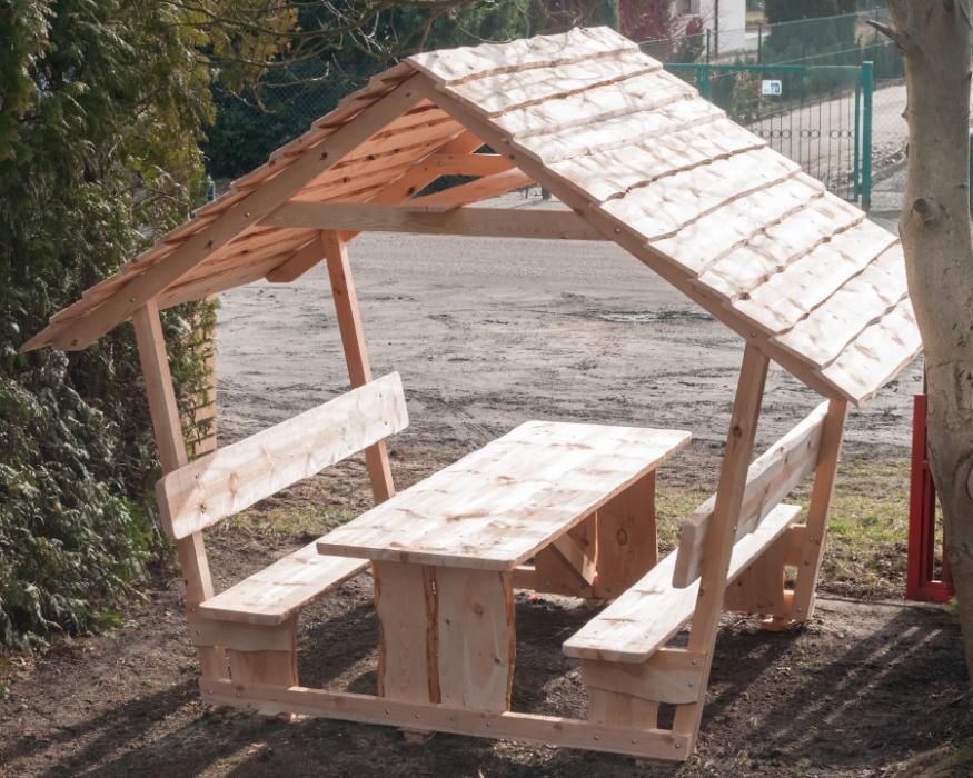 Altana ogrodowa Altanka Biesiadna 10 Osób Duży Stół 2 Ławki Zadaszenie