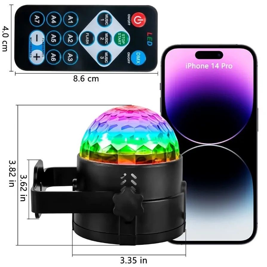 Zestaw 2 kul dyskotekowych LED 360° muzyka pilot stroboskop impreza DJ
