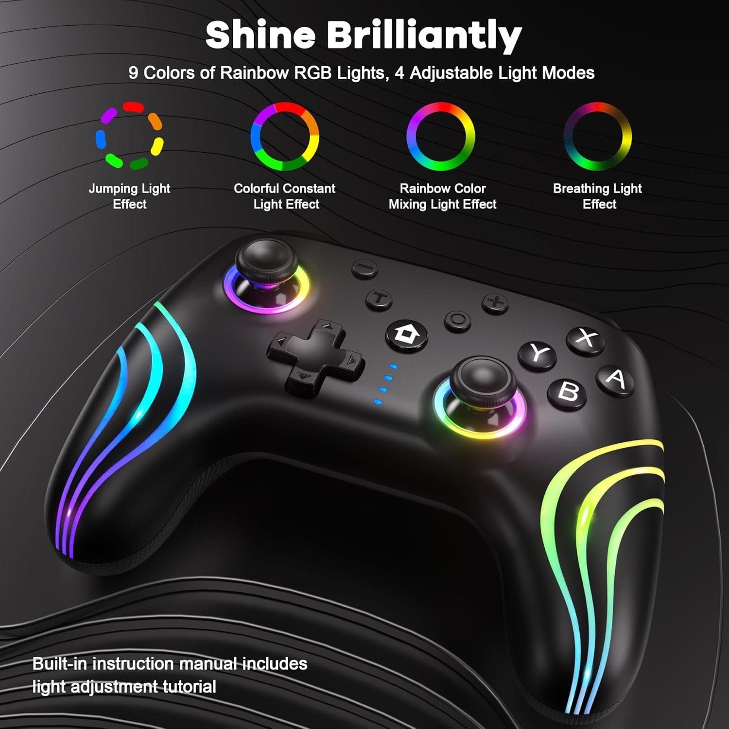 kontroler do gry, z ledem, wibracją czarny switch controller
