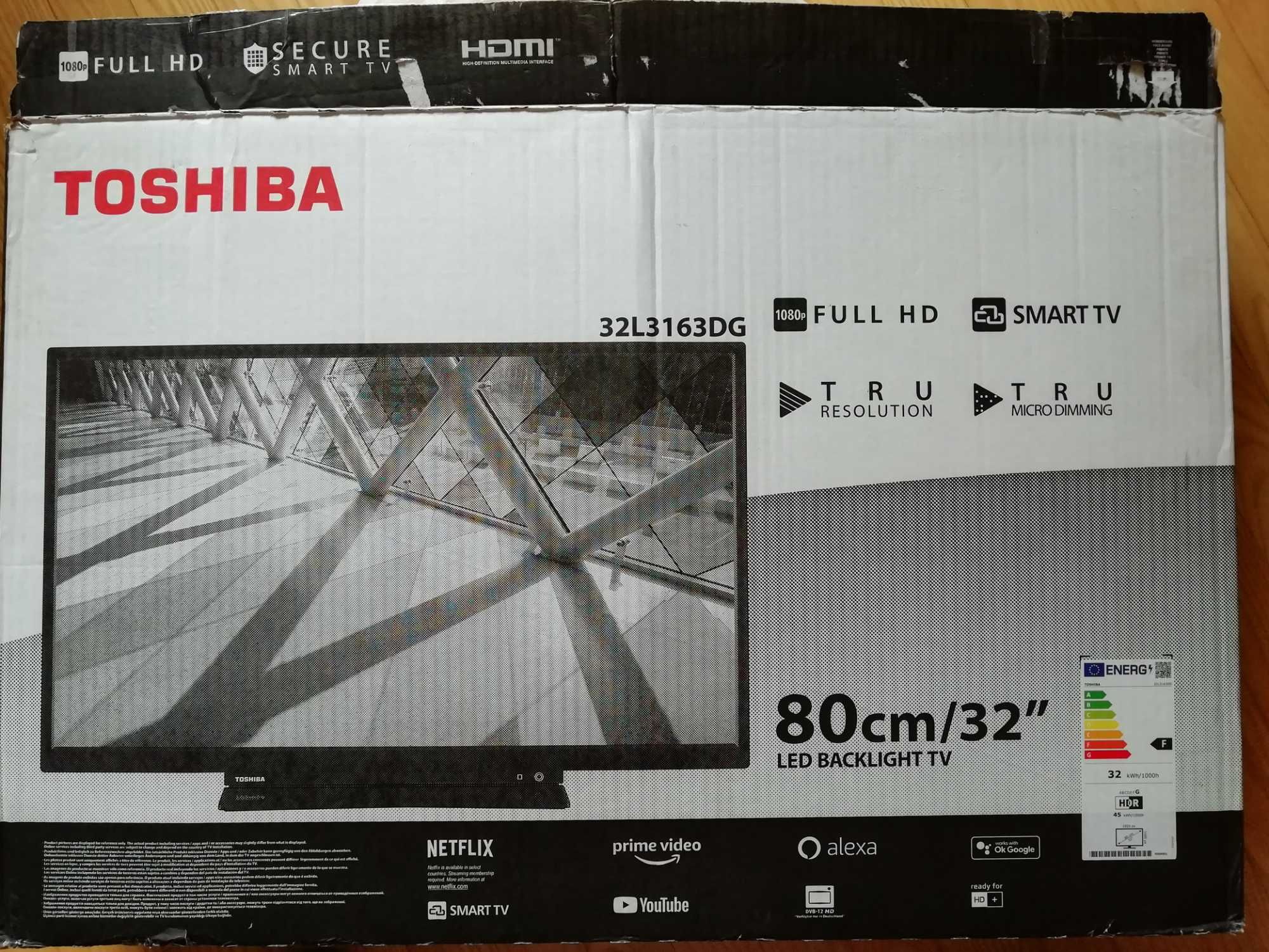 SMART TV, Full HD, DVB-T2/HEVC, nagrywanie, TOSHIBA 32L3163DG 32" cale