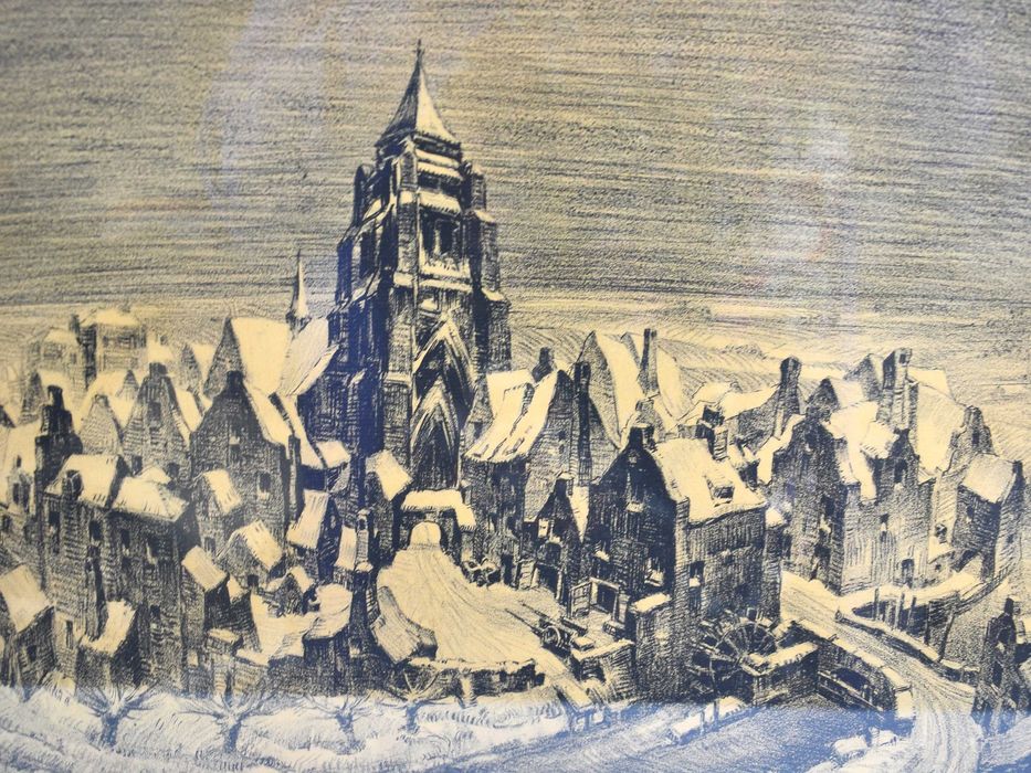 Rycina "Sneeuw" Edmond van Dooren Belgia lata 20te rama 60/47cm