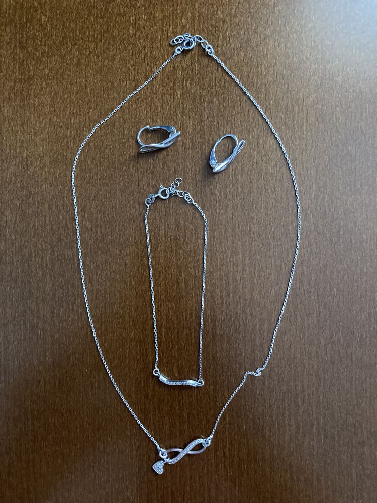 Komplet biżuterii srebrnej kolczyki łańcuszek bransoletka
