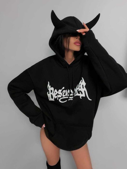 Жіноче/Чоловіче худі з ріжками— оверсайз, фліс батник/толстовка/худи