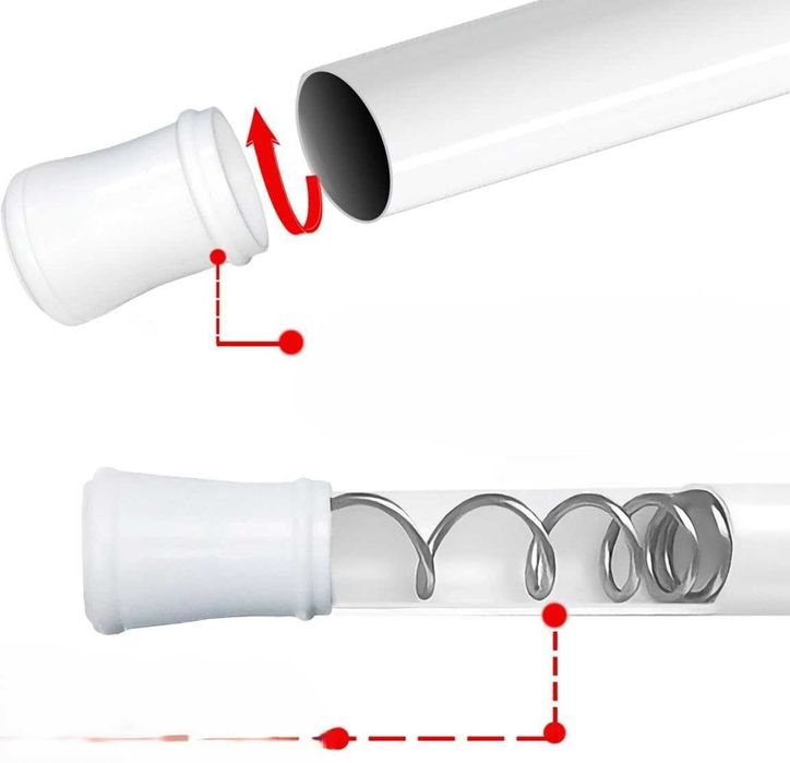 Biały drążek teleskopowy 170–260 cm Ø25 mm bez wiercenia