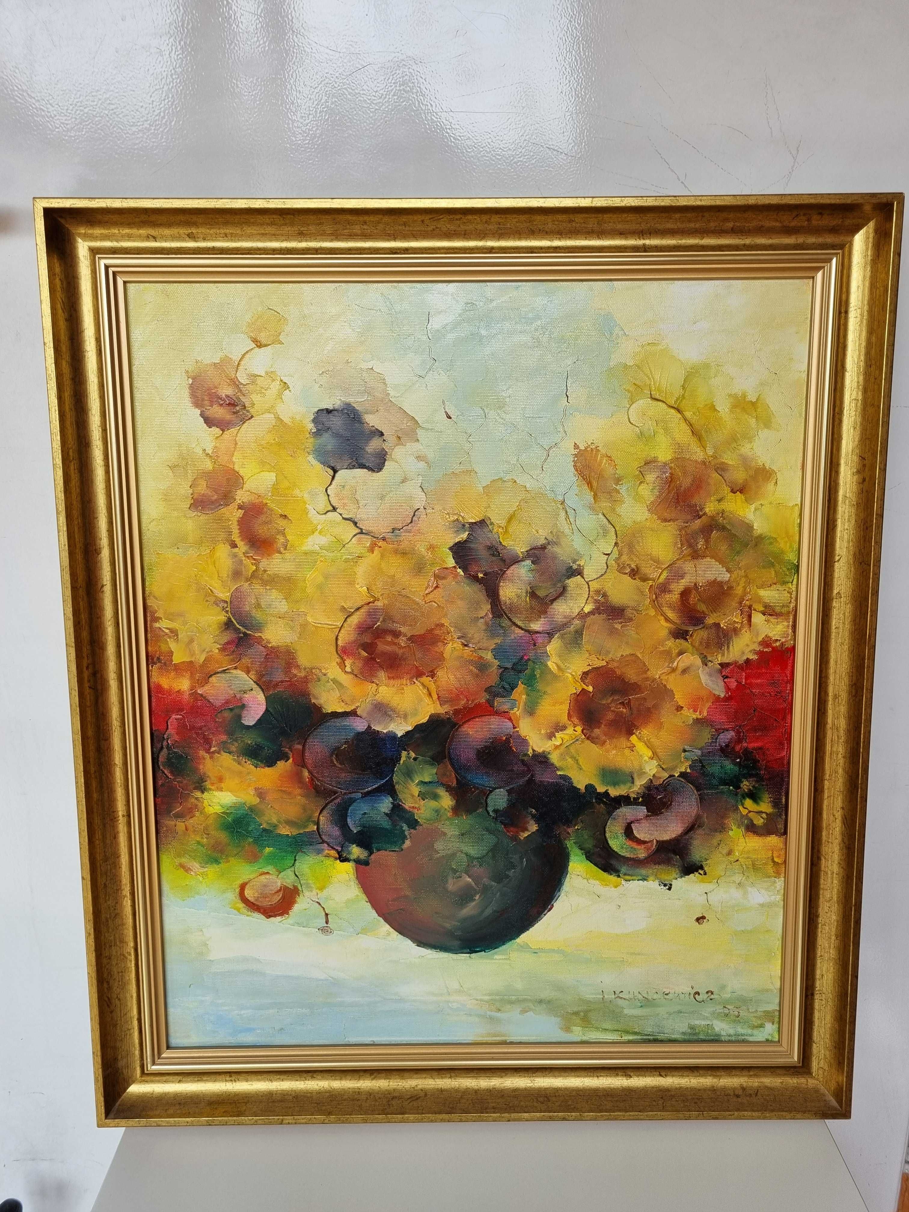 Obraz Irena Kuncewicz olej kwiaty w wazonie 60x50