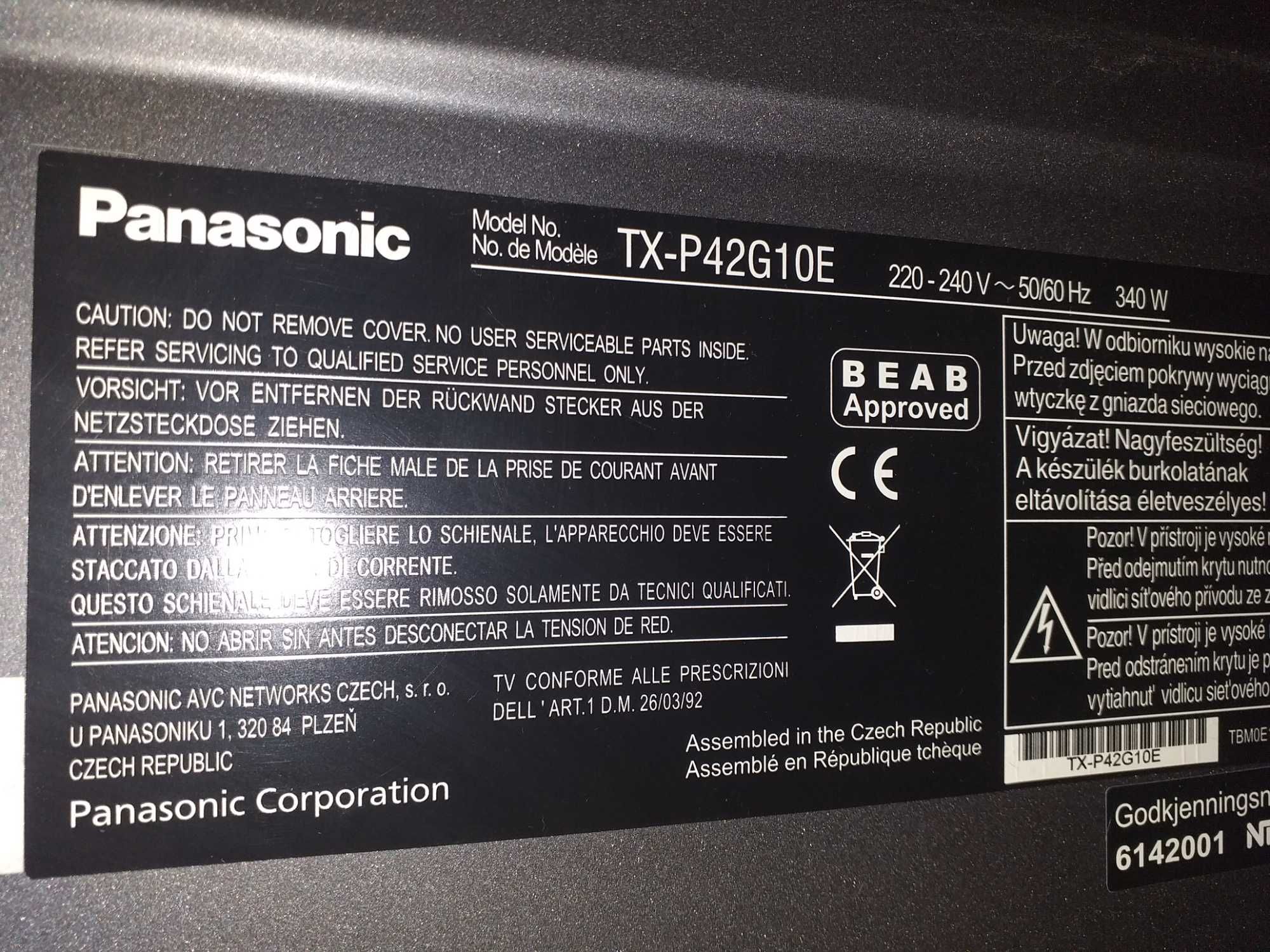 Panasonic TX-P42G10E plazma