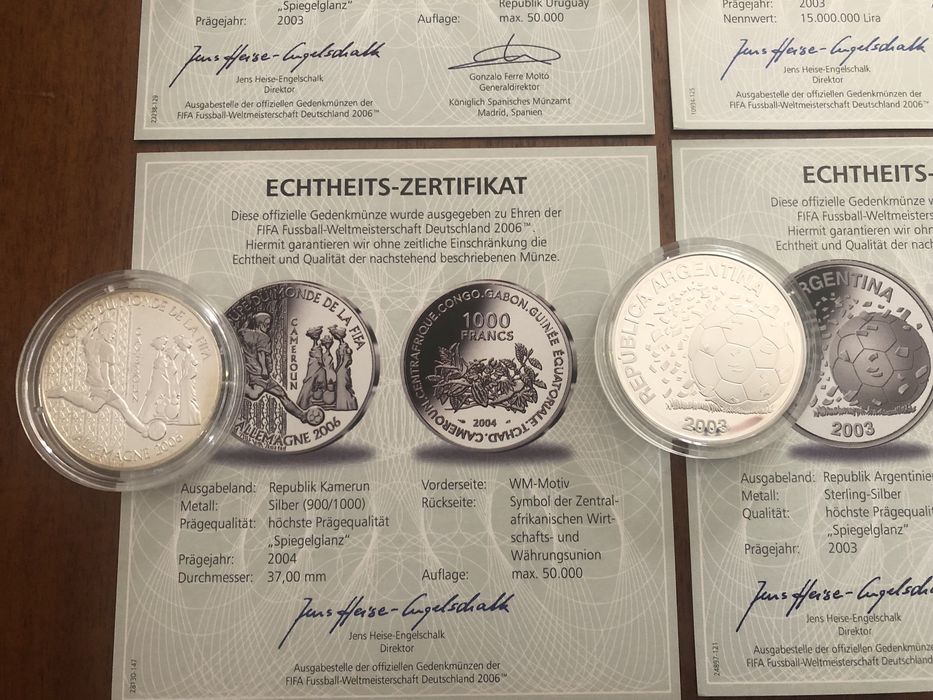 Колекція 9 срібних монет різних країн Чемпіонату Світу з футболу 2006
