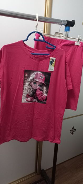 Komplet bawełniany różowy lalka xxl Fashion