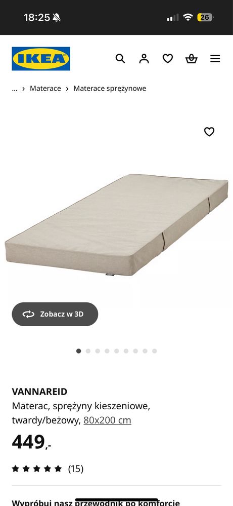 Materac 80x200cm VANNAREID