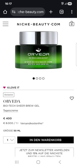 Orveda Зволожуючий гель для обличчя з ефектом ліфтингу та звуження пор