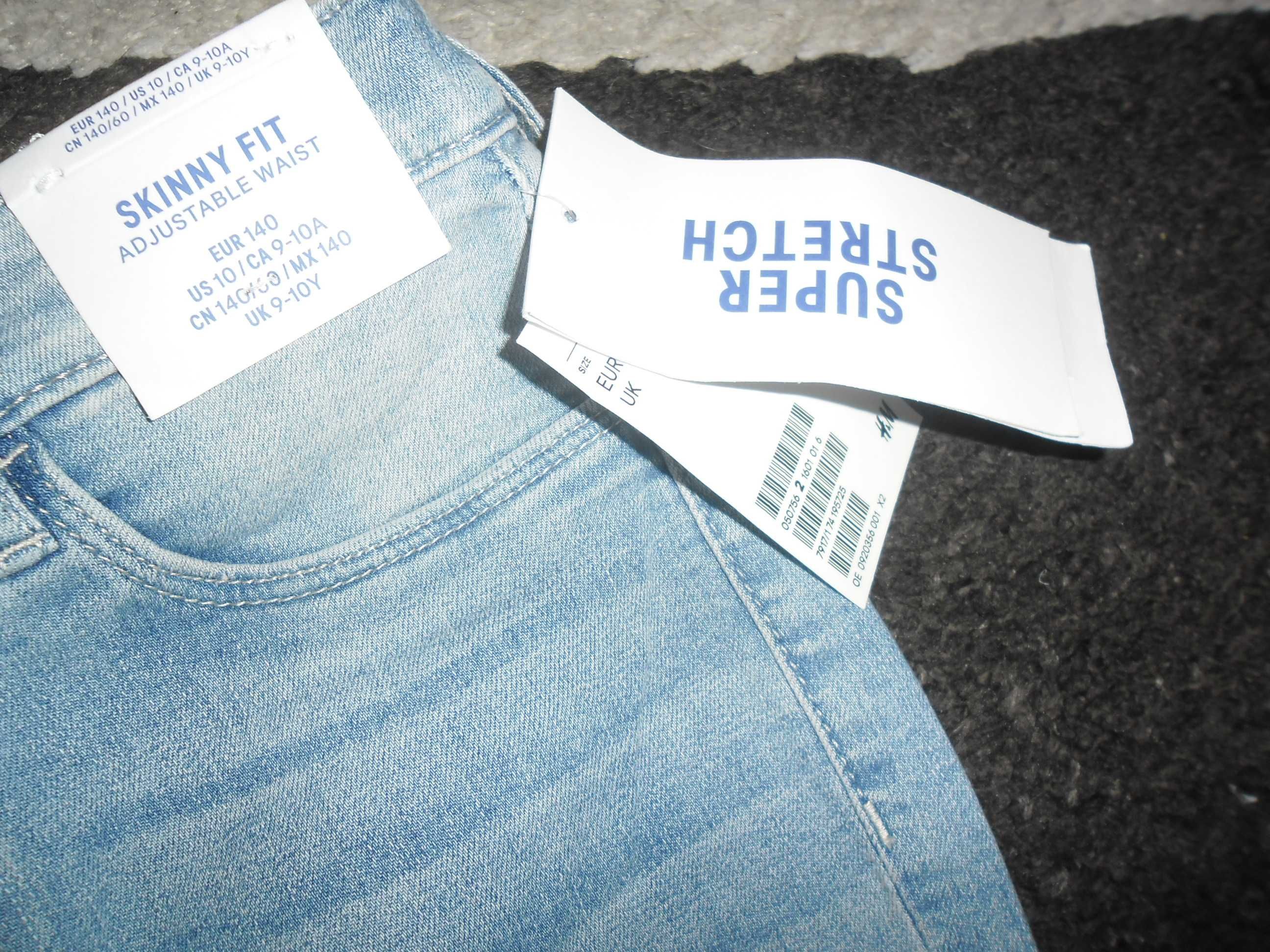 H&m skinny fit JEANS gumkowe org przecierane roz 140 nowe z metka