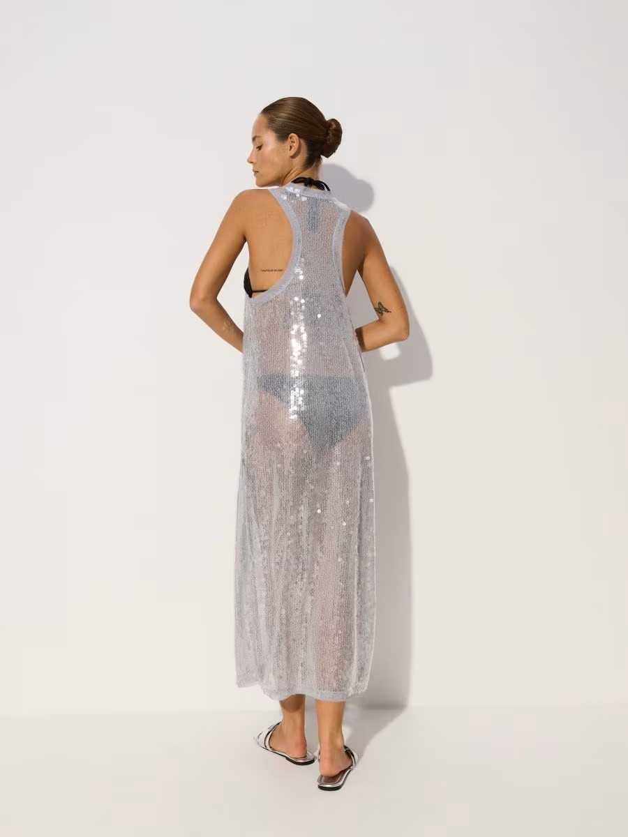 Plażowa narzutka sukienka RESERVED L/XL srebrna cekiny