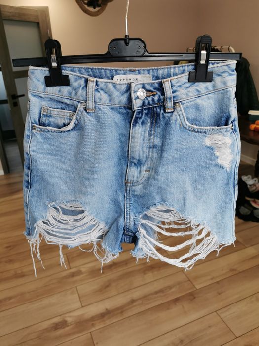 Spodenki jeans TopShop mom wysoki stan przetarcia r. 34