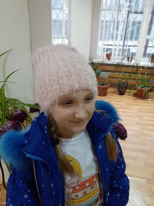 Шапка YD пыльно-розовая (пудра), "травка", детская на 7 лет шапочка