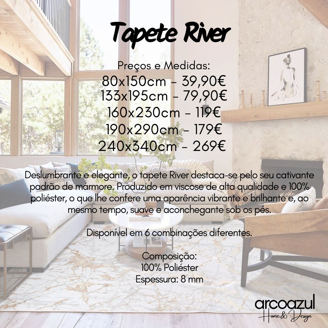 Tapete River Branco e dourado - 6 Modelos By By Arcoazul