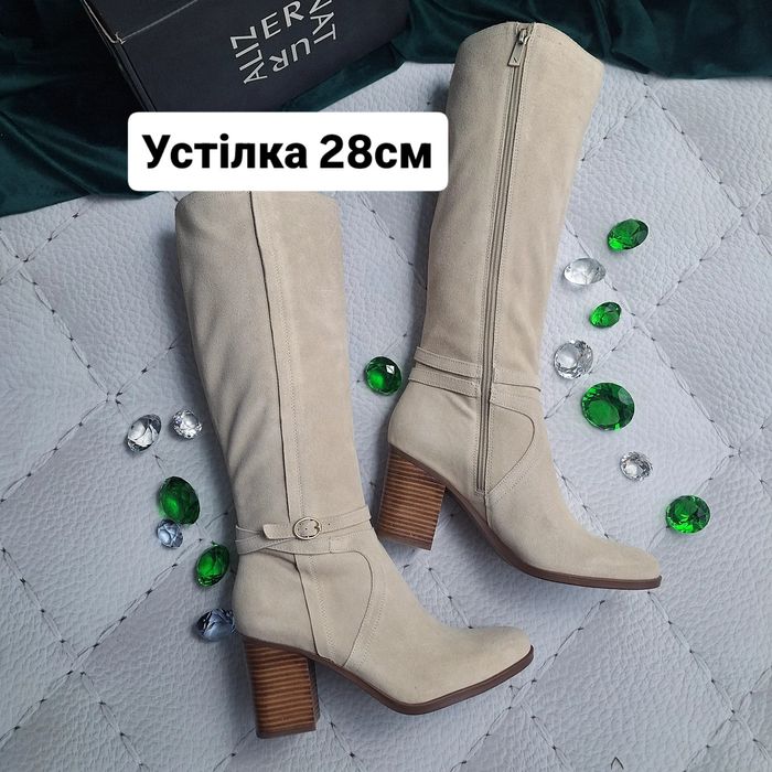 Високі жіночі шкіряні чоботи на підборах великого розміру устілка 28см