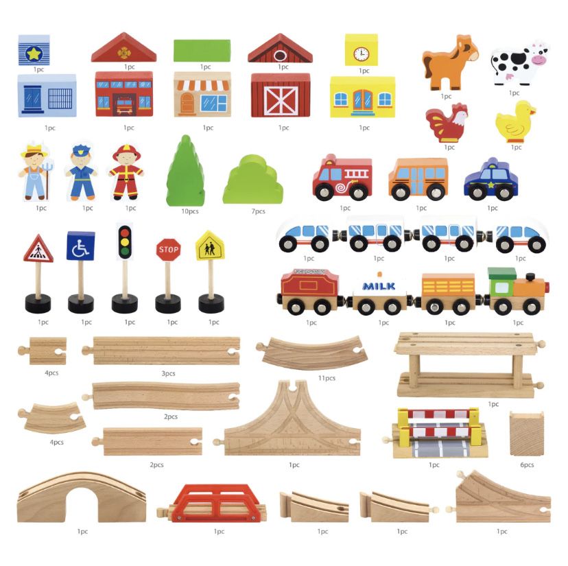Игрушечная железная дорога Viga Toys деревянная Train set 90 piece