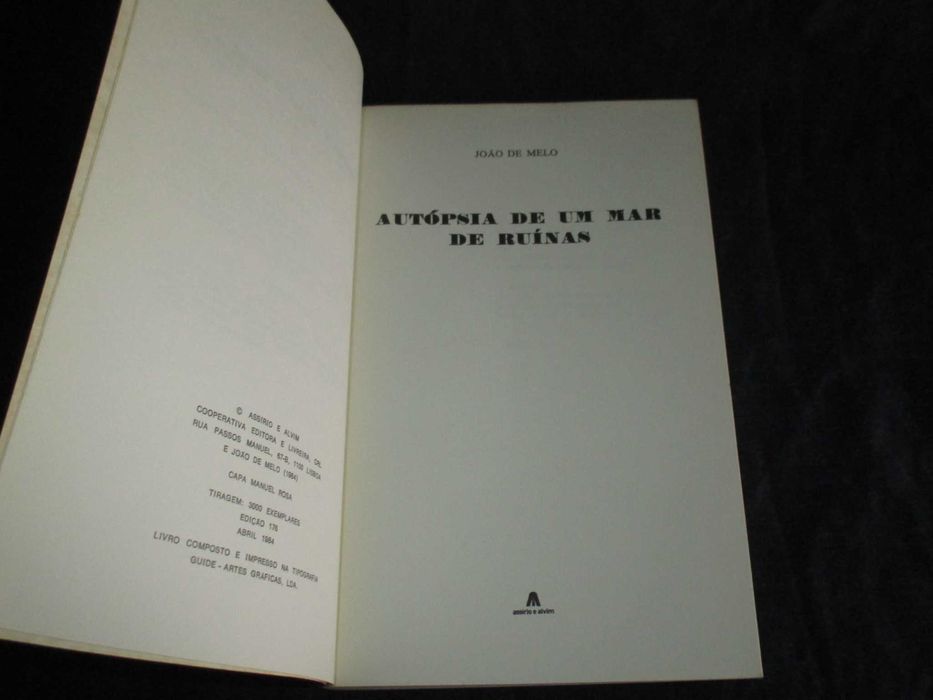 Livro Autópsia de um Mar de Ruínas João de Melo