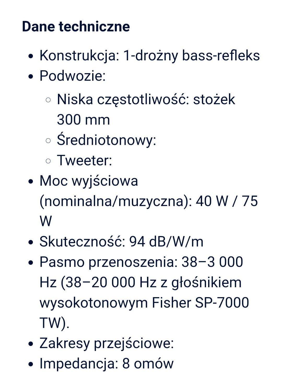 Kolumny głośnikowe Fisher SP 7000 BX + TW