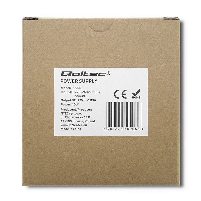 Zasilacz na szynę DIN 12V 10W 0.83A aktywny sygnał DC Qoltec 50906