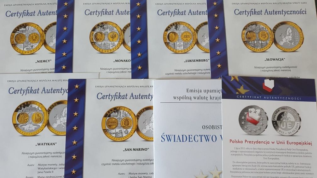 Monety kolekcjonerskie emisja euro platerowanie złoto srebro