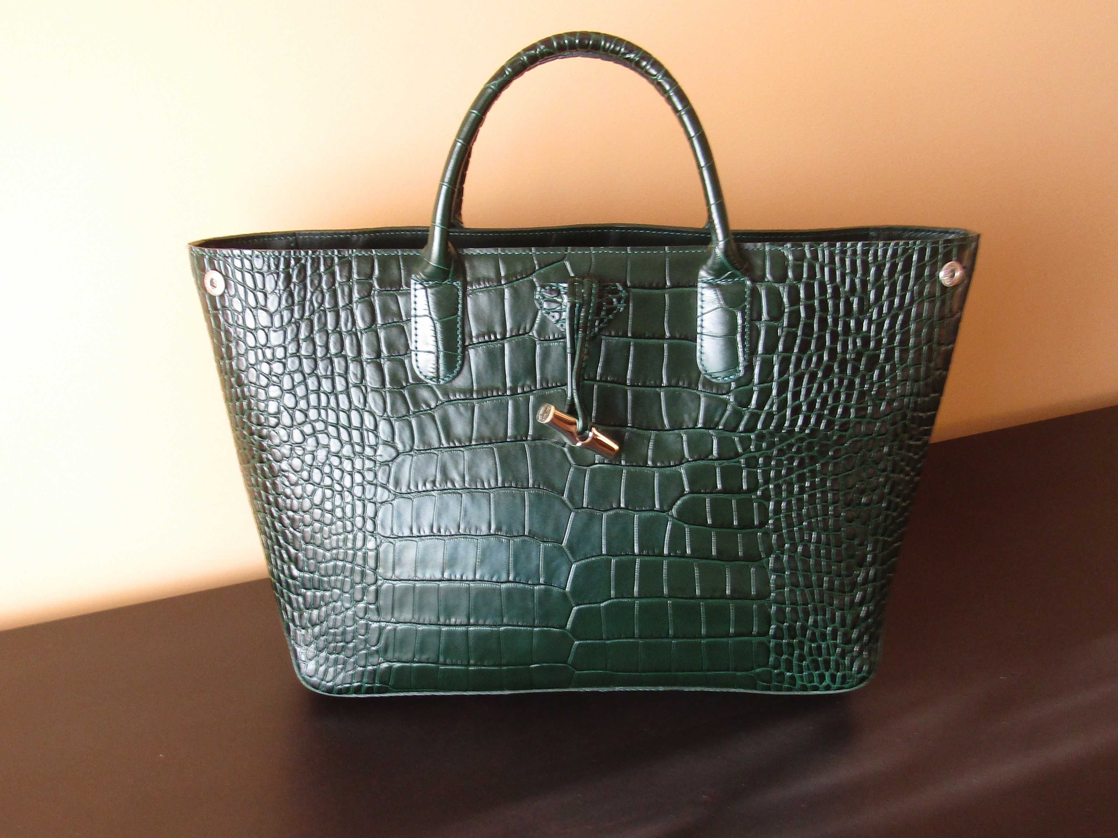 Mala Longchamp Roseau Croco Verde Escuro