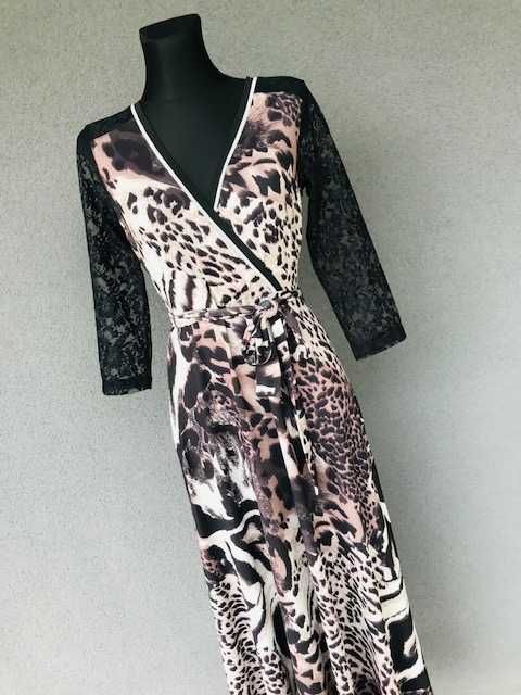 Sukienka midi rozkloszowana 7/8 pantera panterka animal print