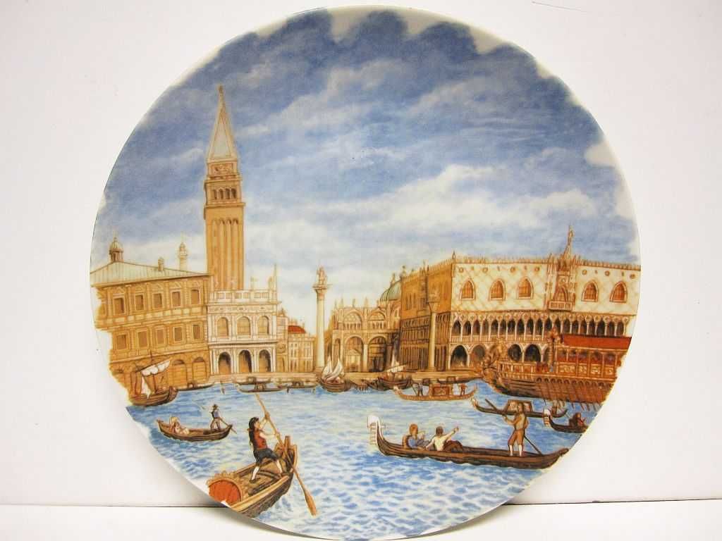 antigo prato em porcelana pintado à mão - motivo paisagem de VENEZA