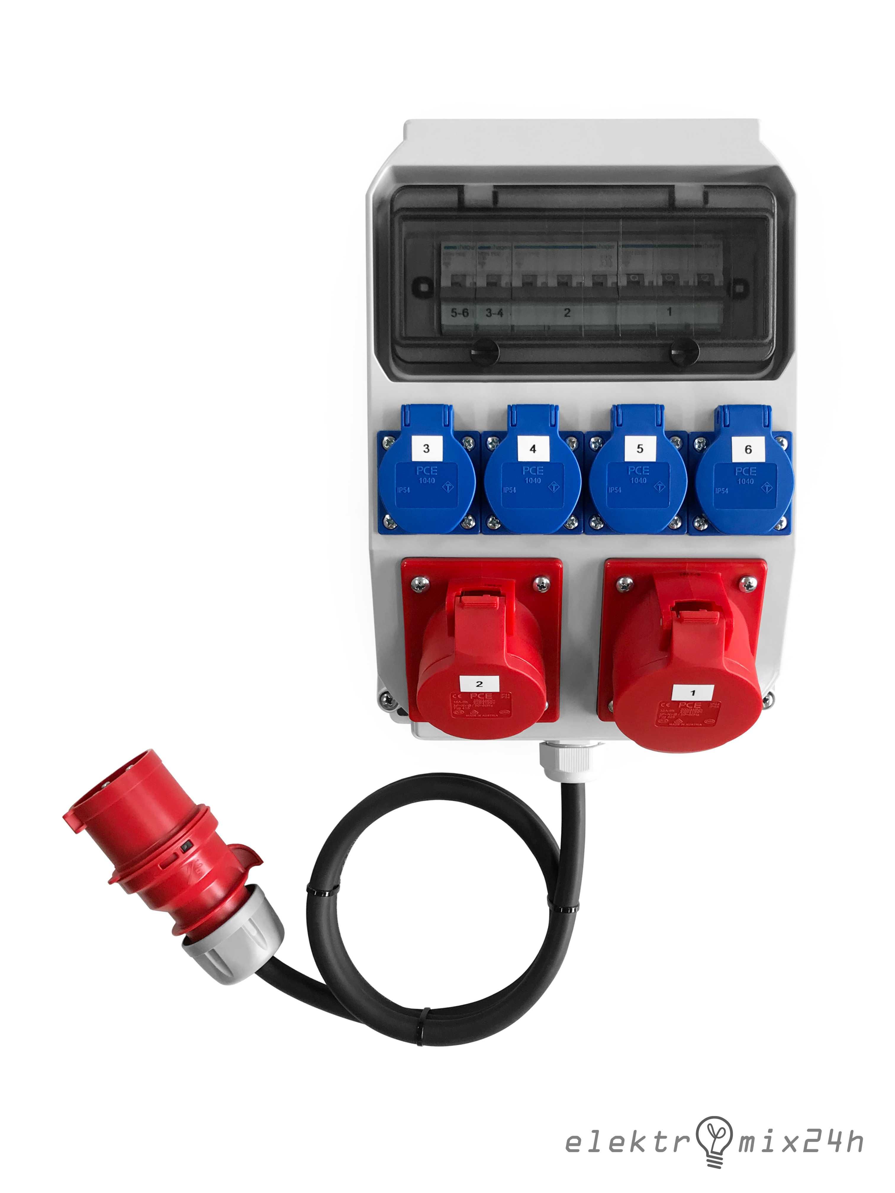 Skrzynka z podświetleniem LED gniazda 4x16A 230V | 1x16A/1x32A 5P 400V