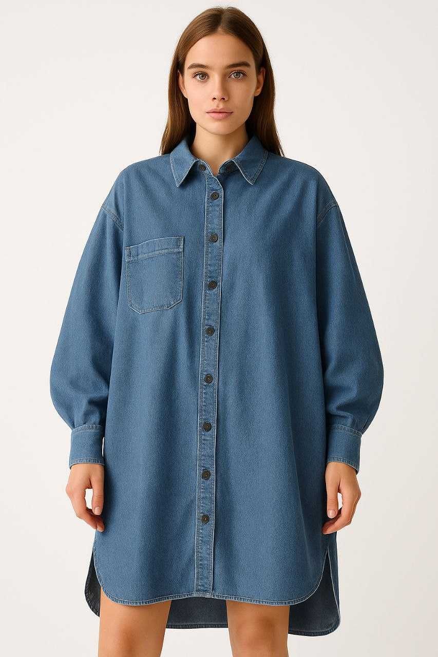Джинсовое платье-рубашка Zara свободное оверсайз, р. S/M/L