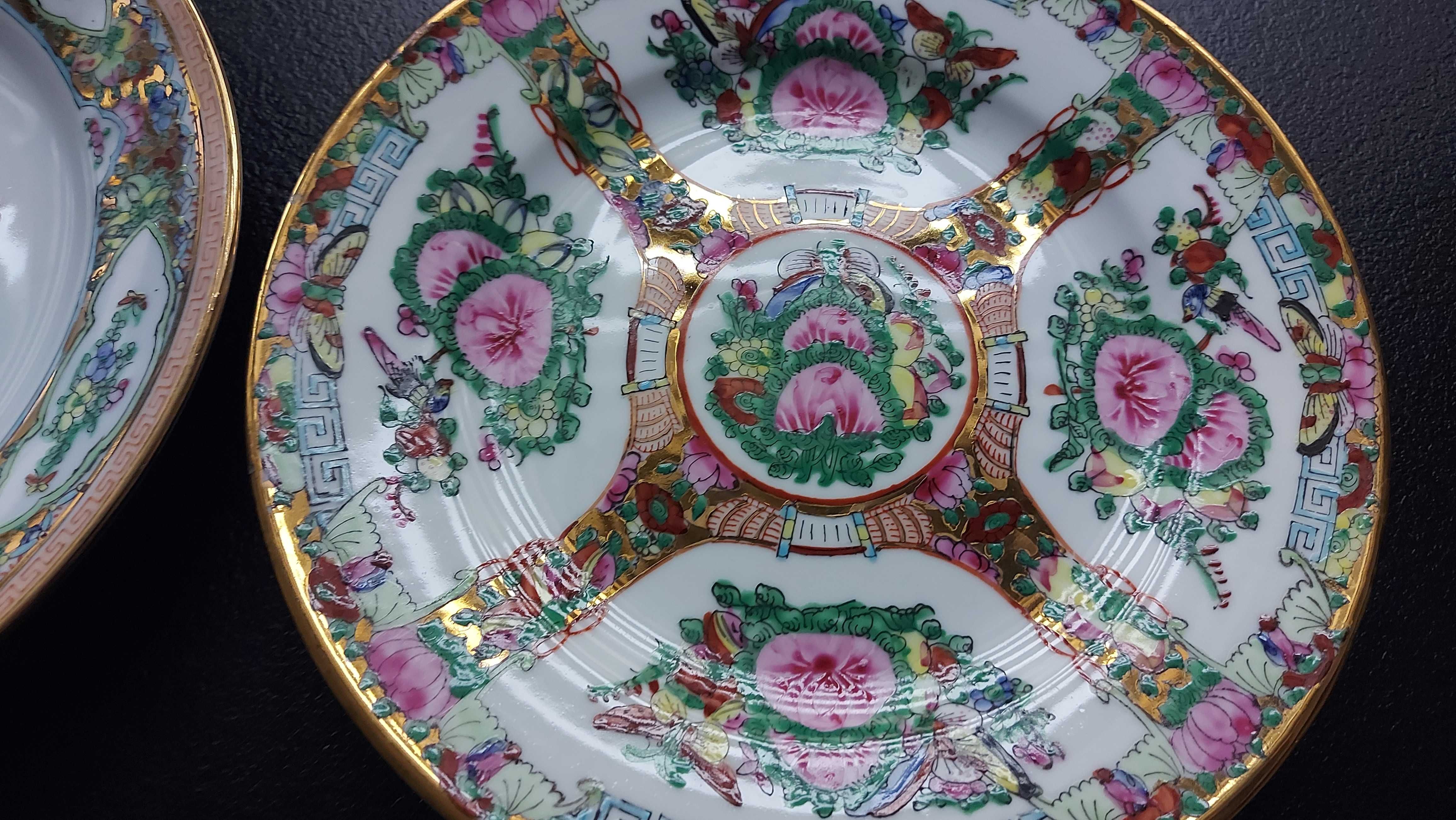 Piękne, chińskie, porcelanowe  talerze 3 szt, ręcznie dekorowane