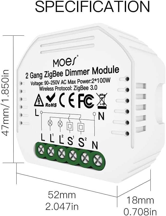 MOES ZigBee Mini Smart Alexa ściemniacz światła, 2-biegowy moduł- NOWY
